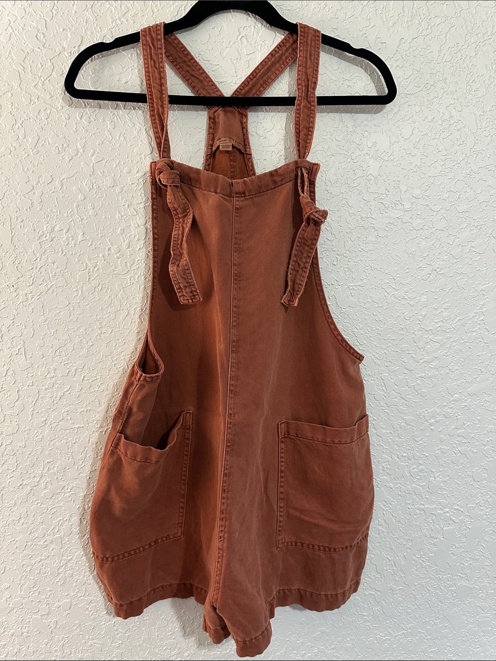 Aerie Brown Linen Blend Women's Short Overalls Romper Knotted Straps Size L - Picture 2 of 10